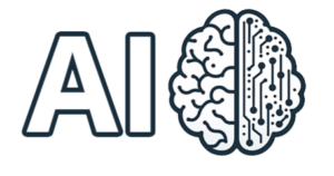 Het logo bestaat uit de letters 'AI', wat staat voor kunstmatige intelligentie voor het Solutioncy Canvas en het Solutioncy Platform van SixBlocks, in grote, vetgedrukte, zilverkleurige letters. Aan de rechterkant van de letters is een gestileerde weergave van een menselijk brein, waarvan de helft bestaat uit hersenplooien en de andere helft uit digitale circuits die de integratie van menselijke intelligentie en digitale technologie symboliseren. Het ontwerp zet aan tot denken over de fusie van menselijke cognitie en geavanceerde technologieën in het veld van AI.